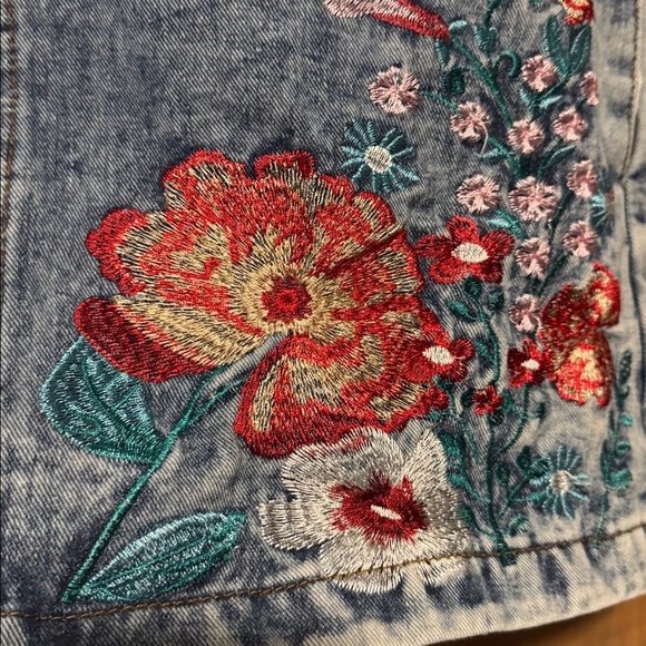 Malonacia Denim Overall Jumper Dress Womens 4 Heavily embroidered Floral Cotton - Picture 8 of 14